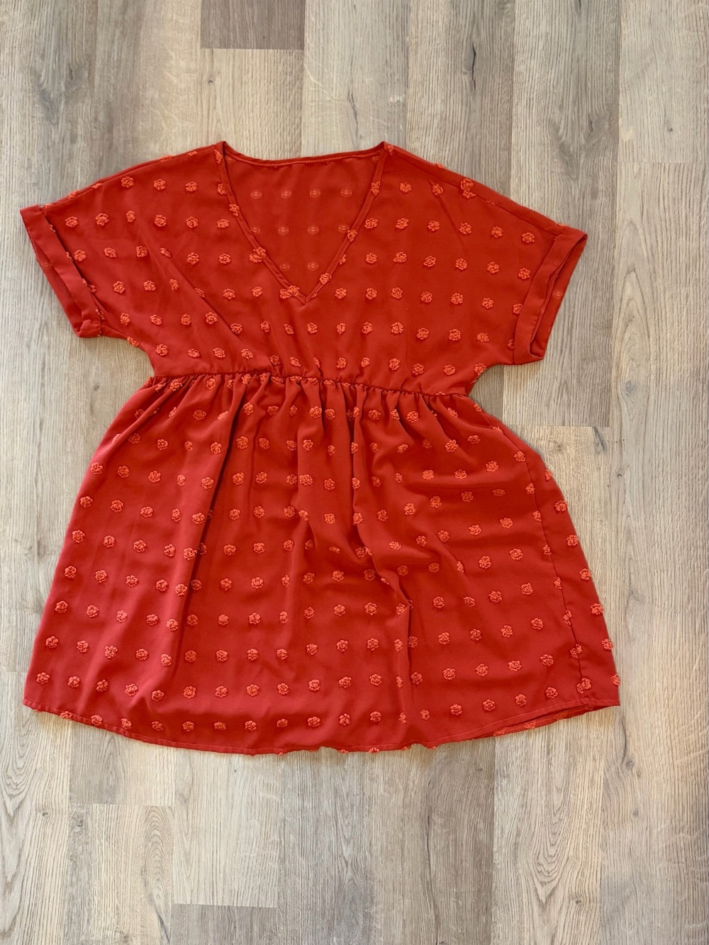 SHEIN Curve Burnt Orange Swiss Dot Babydoll Tunic Top 0XL